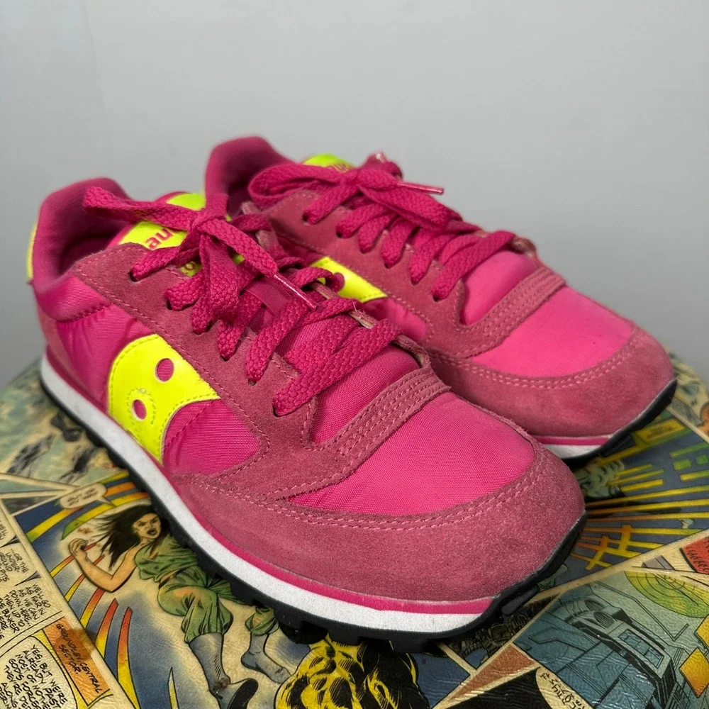 Saucony Jazz Low Pro Womens 7 Pink Neon Yellow Retro Sneakers